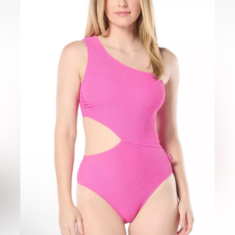Michael Kors One-Shoulder Side-Cutout Swimsuit - pink